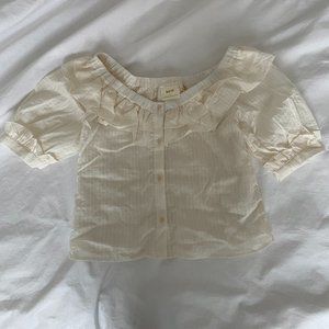 Anthropologie Maeve Ruffle-Neck Puff-Sleeved Blouse